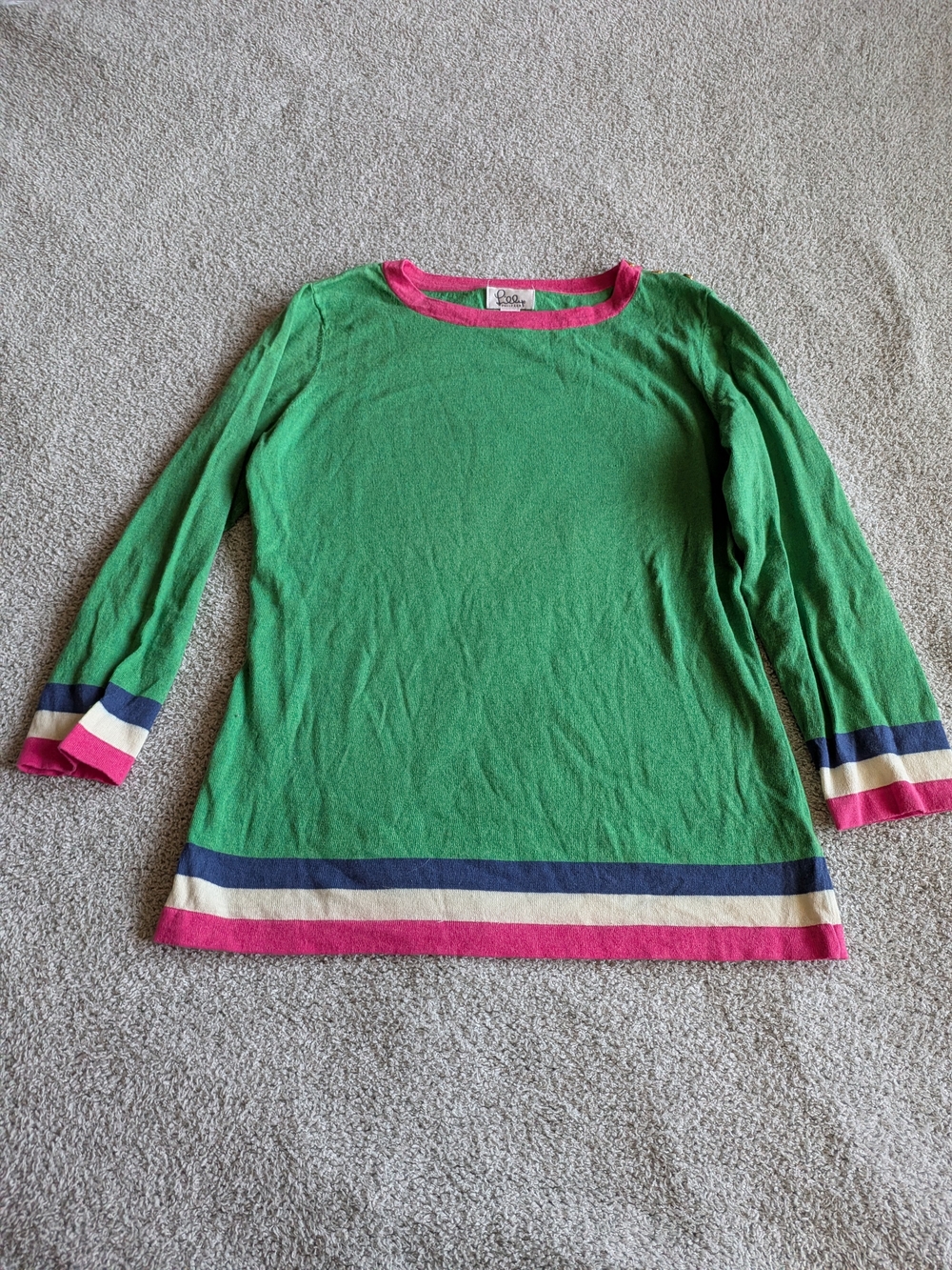 🌼B2G1🌼 Lilly Pulitzer Green Crewneck Sweater with Pink and Navy Trim